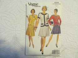 8304 VOGUE SHORT - LONG SLEEVE INSET BAND TOP, PLEAT SKIRT LENGTHS PATTERN 8